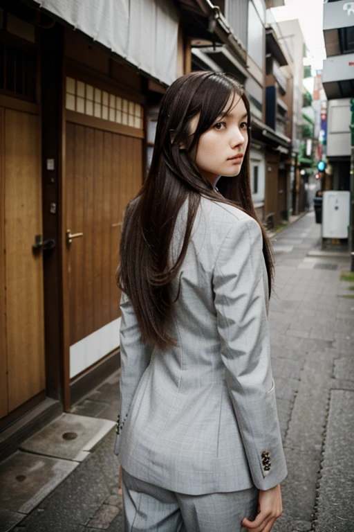 long hair, woman, suit, slender, 25 years old, Japan person