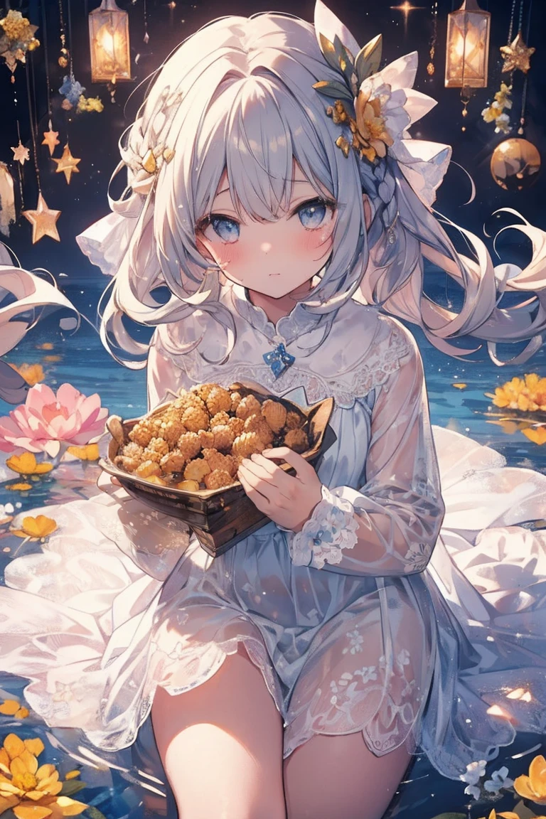 (masterpiece), (highest quality), (Very detailed),(Fluffy hair),(shape), (1 girl), (Kindergarteners)Detailed and beautiful eyes,Delicate beautiful face,floating,(High saturation)(The Shining),Panty shot,Are crying,Looking down on((honeycomb,Hairstyle))