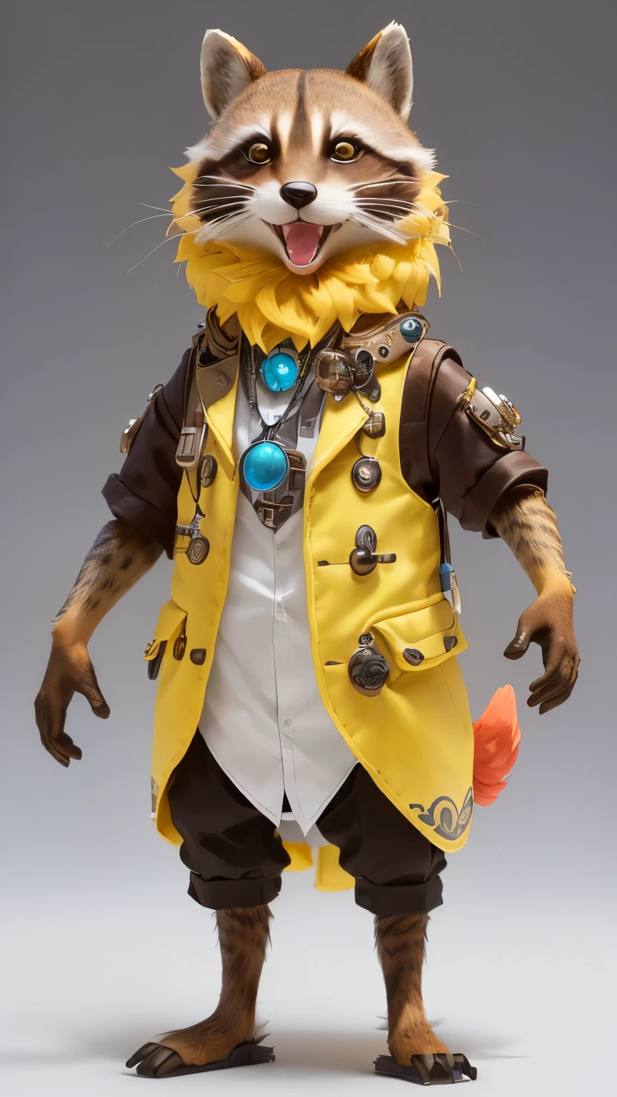 One in costume、Close up of a toy animal wearing a necklace, detailed picture, Anthropomorphic lynx, Anthropomorphic otter in costume, Furry Characters, anthropomorphic character, steampunk cat, Art Toy Collectible Figurines, Highly detailed close-up, detailed picture, Stop motion vinyl action figures, Masterpiece Anthropomorphic Portrait, Anthropomorphic raccoon