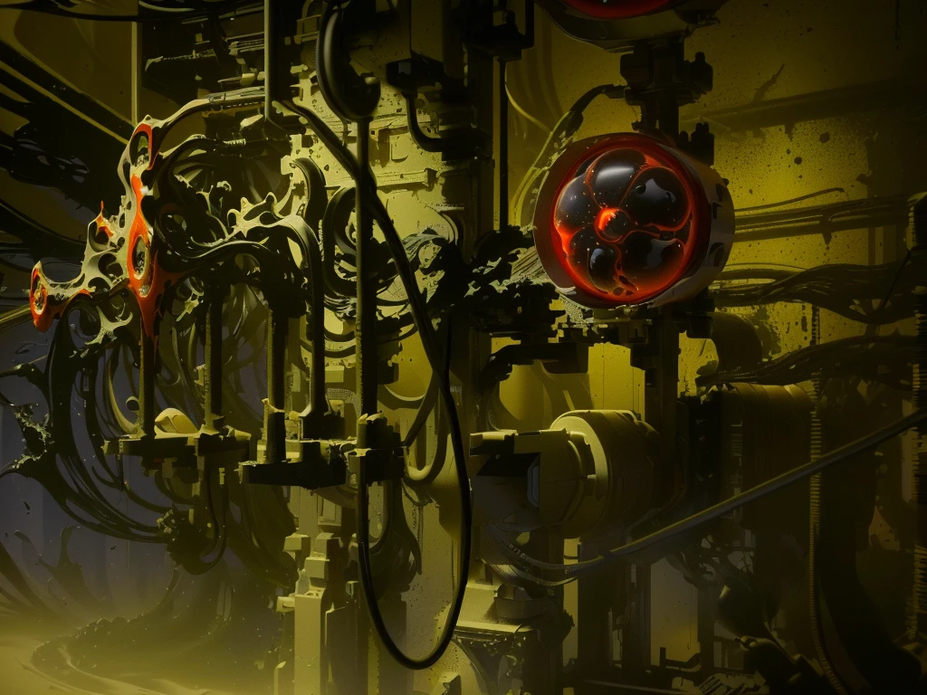 There is a very large red object in the middle of a dark background, 3 d Fluid simulation render, chaotic swirling ferrofluids, rendered in houdini, houdini Fluid simulation, Epic 3D Abstract Model, Fluid simulation in houdini, Fluid simulation, rendered in maya and houdini, rendered, black Fluid simulation, intricate artwork. Octane render