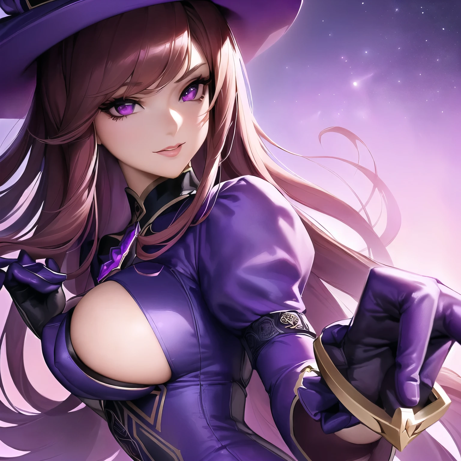 a close up of a woman in a purple dress with a hat and gloves, style artgerm, extremely detailed artgerm, artgerm detailed, ! dream artgerm, artgerm. high detail, miss fortune, artgerm style, cushart krenz key art feminine, stanely artgerm, artgerm lau