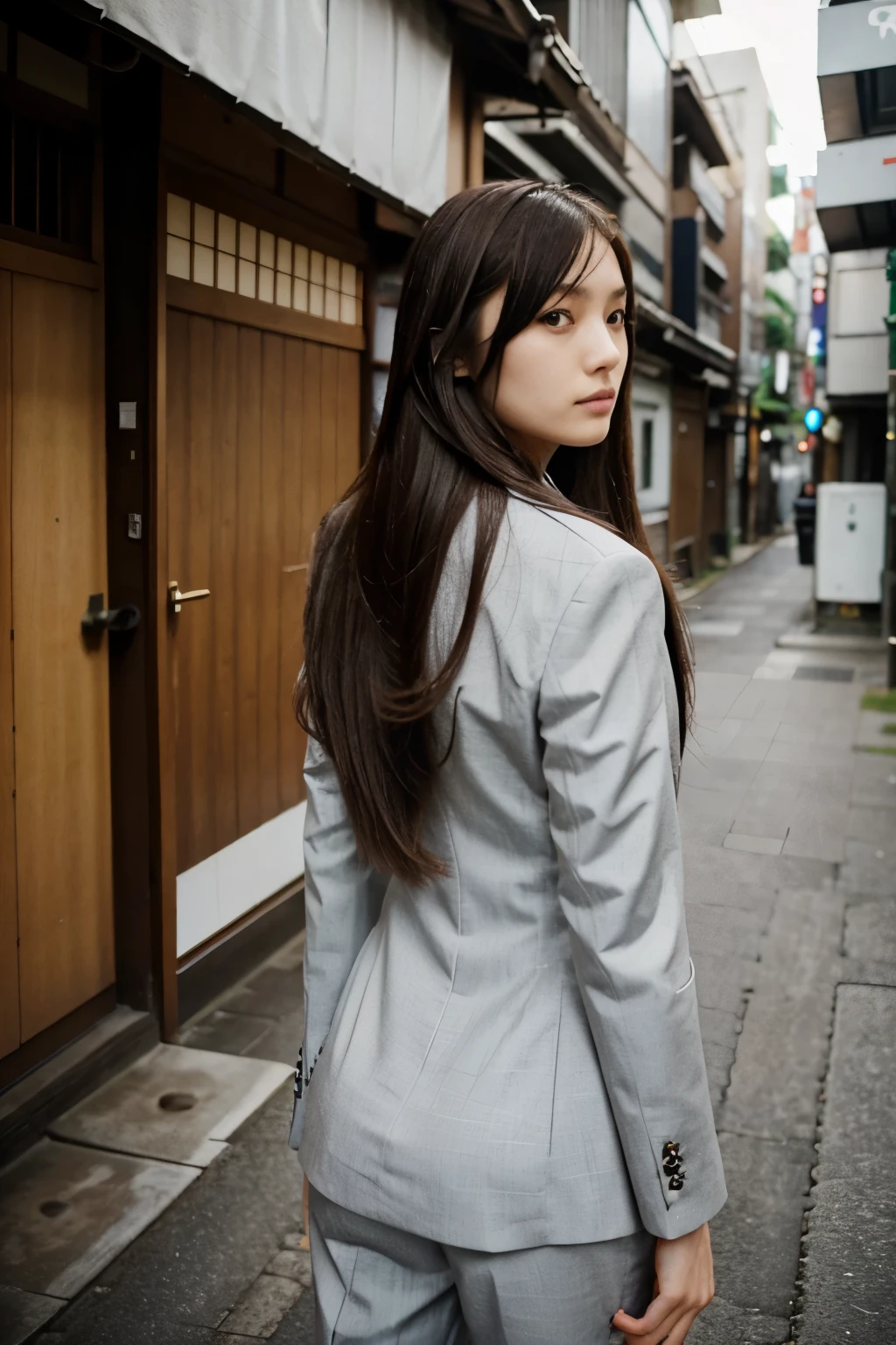 long hair, woman, suit, slender, 25 years old, Japan person