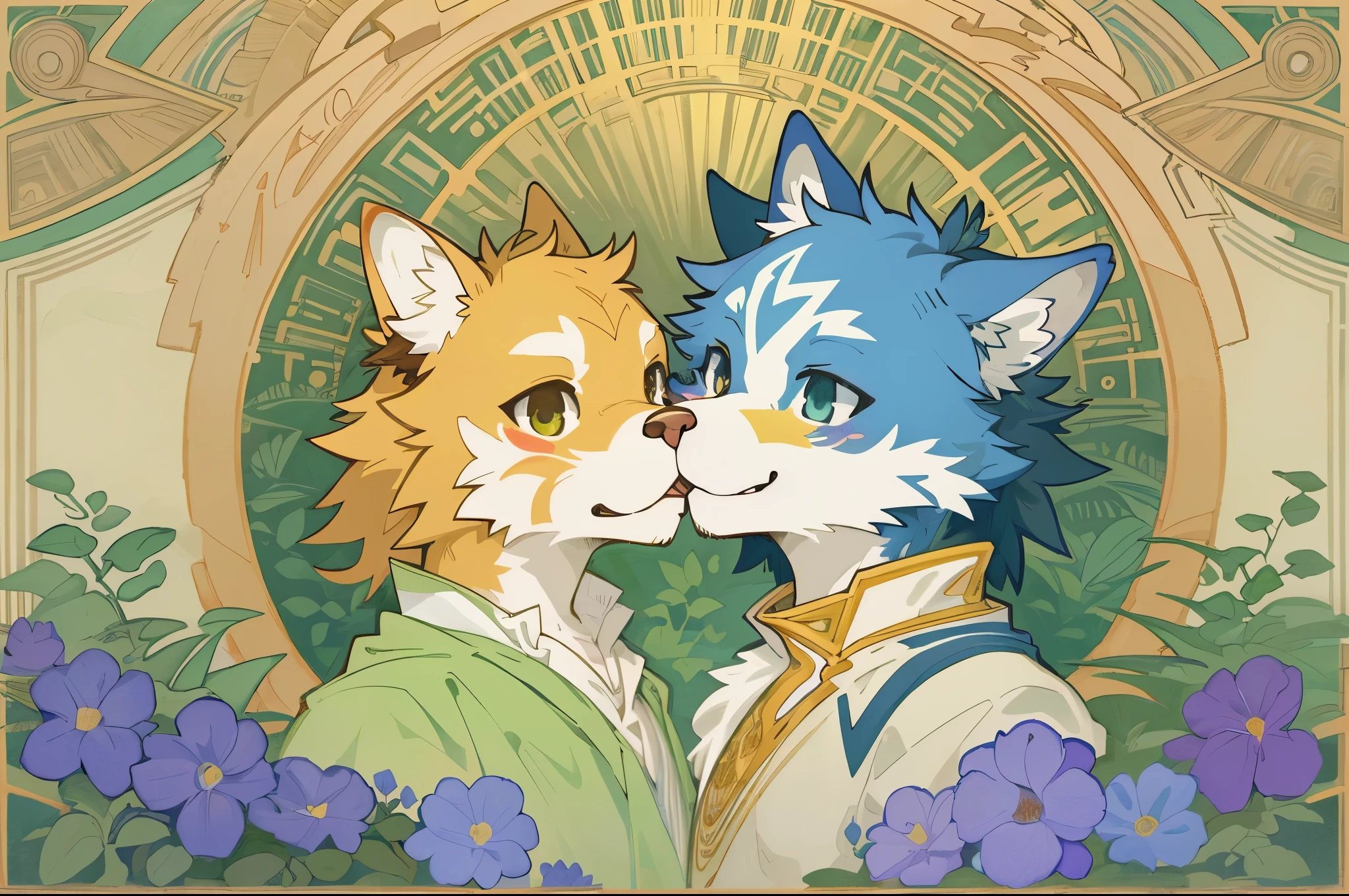 highres, top quality, best quality, paid reward available, High-quality illustrations by Alfons Mucha, unparalleled masterpiece, perfect artwork, absurdres, logo mark, stamp, Geometric pattern, vector-art, masterpiece(kemono, furry anthro)flower,