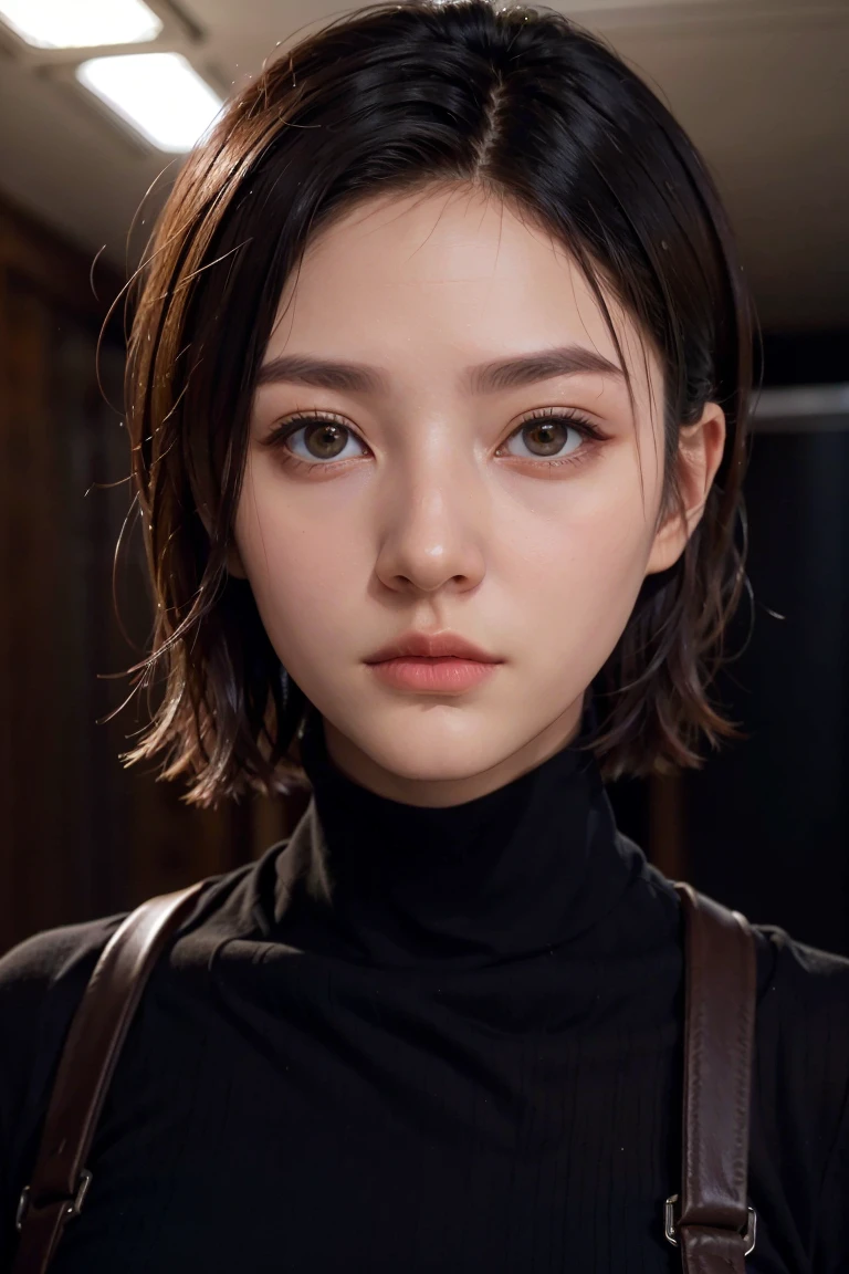 A stunning intricate full color portrait of zaraZof1, wearing a black turtleneck, epic character composition, by Ssunbiki, alessio albi, nina masic, sharp focus, natural lighting, subsurface scattering, f2, 35mm,, short hair