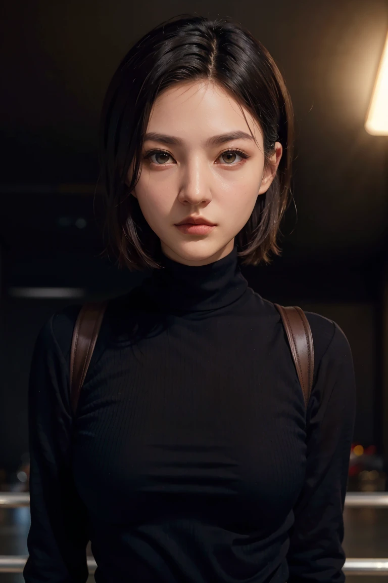 A stunning intricate full color portrait of zaraZof1, wearing a black turtleneck, epic character composition, by Ssunbiki, alessio albi, nina masic, sharp focus, natural lighting, subsurface scattering, f2, 35mm,, short hair