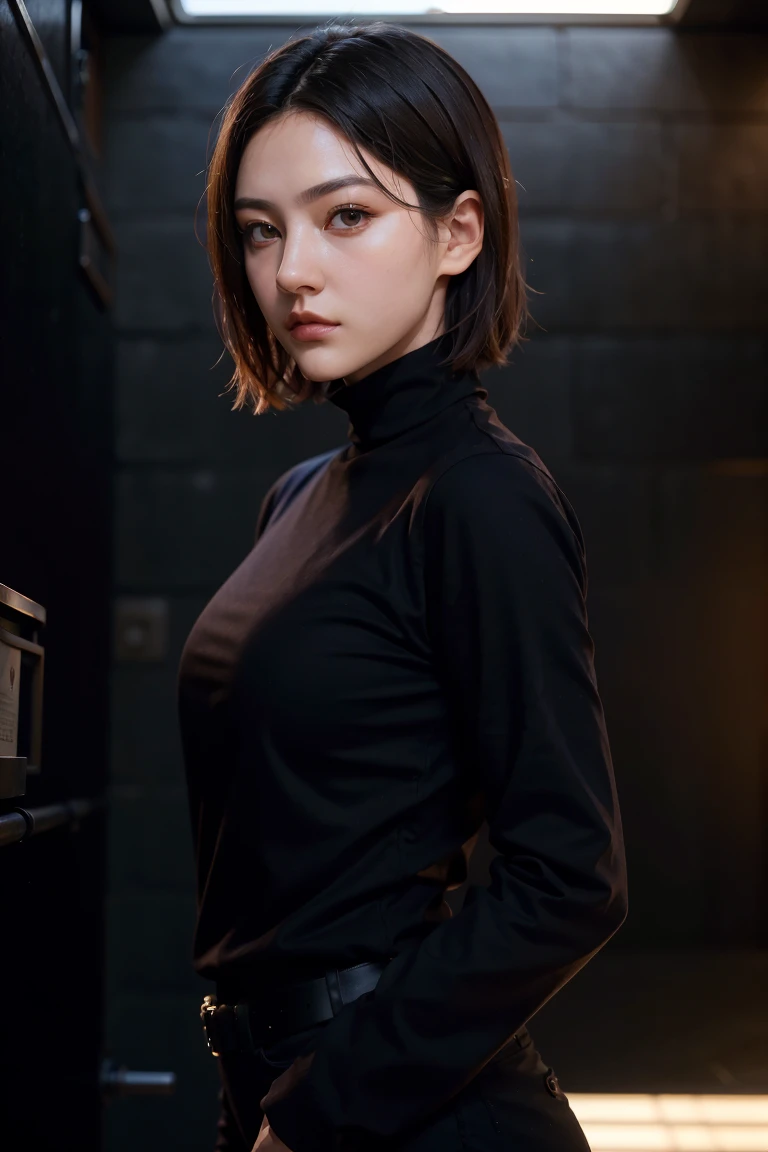 A stunning intricate full color portrait of zaraZof1, wearing a black turtleneck, epic character composition, by Ssunbiki, alessio albi, nina masic, sharp focus, natural lighting, subsurface scattering, f2, 35mm,, short hair