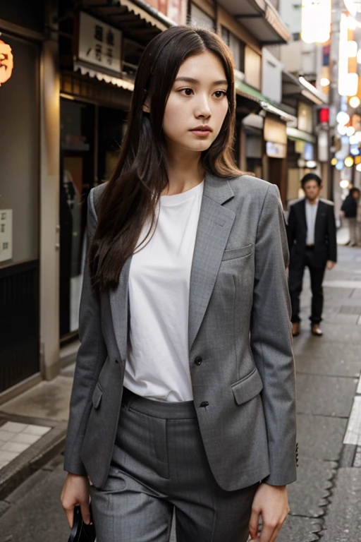 long hair, woman, suit, slender, 25 years old, Japan person