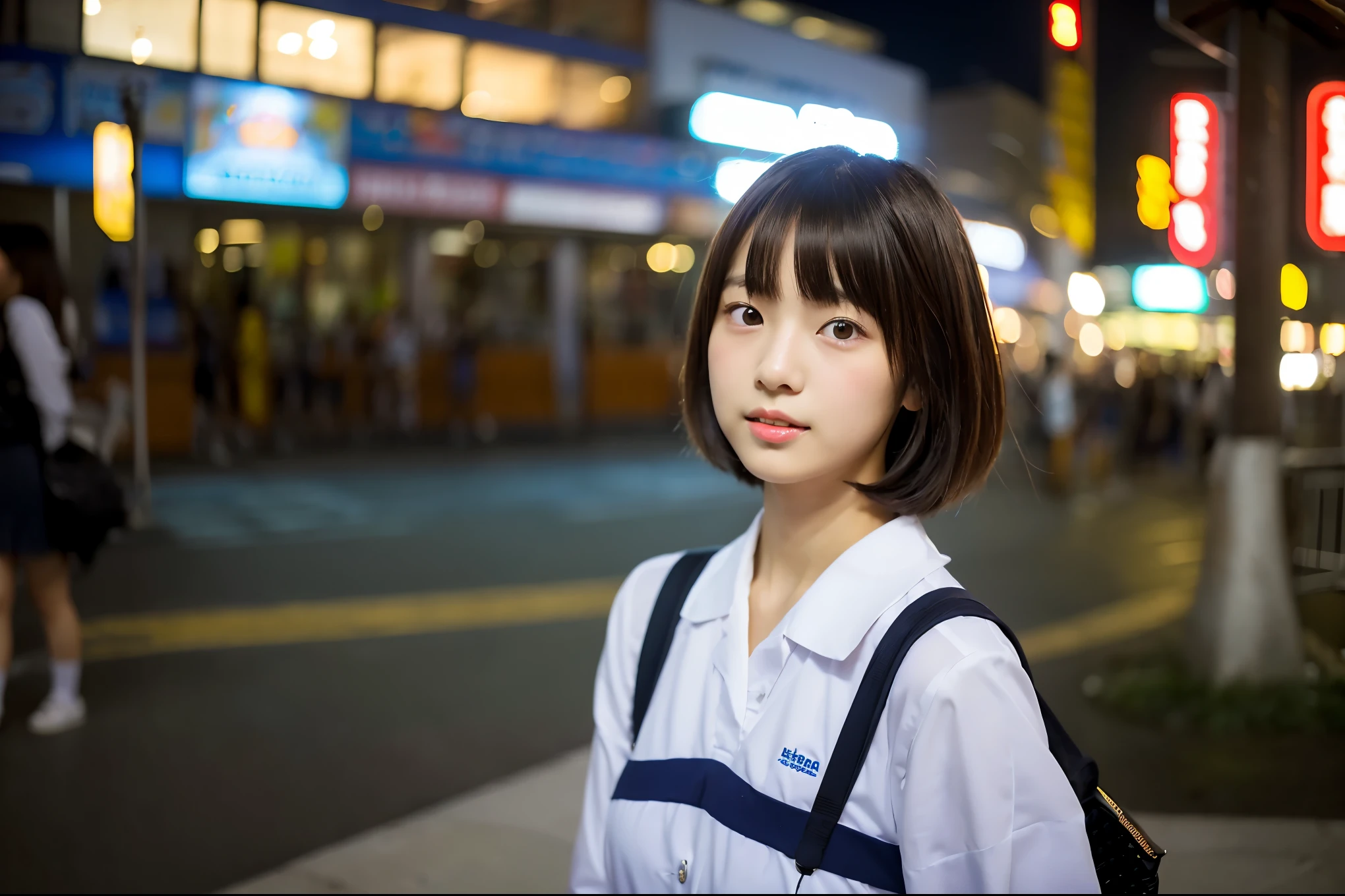 Very detailed　super high quality　super high quality　Surreal　photograph　(3 amazingly cute Japanese girls:1.3)　Each girl has a different hairstyle randomly　　Sexual paleness　16 years old　((Half-open lips:1.3))　Beautiful and soft sexual skin　((Beautifully styled straight short hair))  Beautiful and perfect sexual body　Surprisingly very cute　A beautiful and clear-skinned young man々New Skins　16 years old　(A high school girl wearing a thin camisole) Big Breasts　whole body　Everyday City　Busy city　　((night))　Audience&#39;perspective　　Front view　　(Big Breasts:1.3)   (Cleavage)　(Amazingly cute girl:1.3)　　(whole bodyポートレート)　