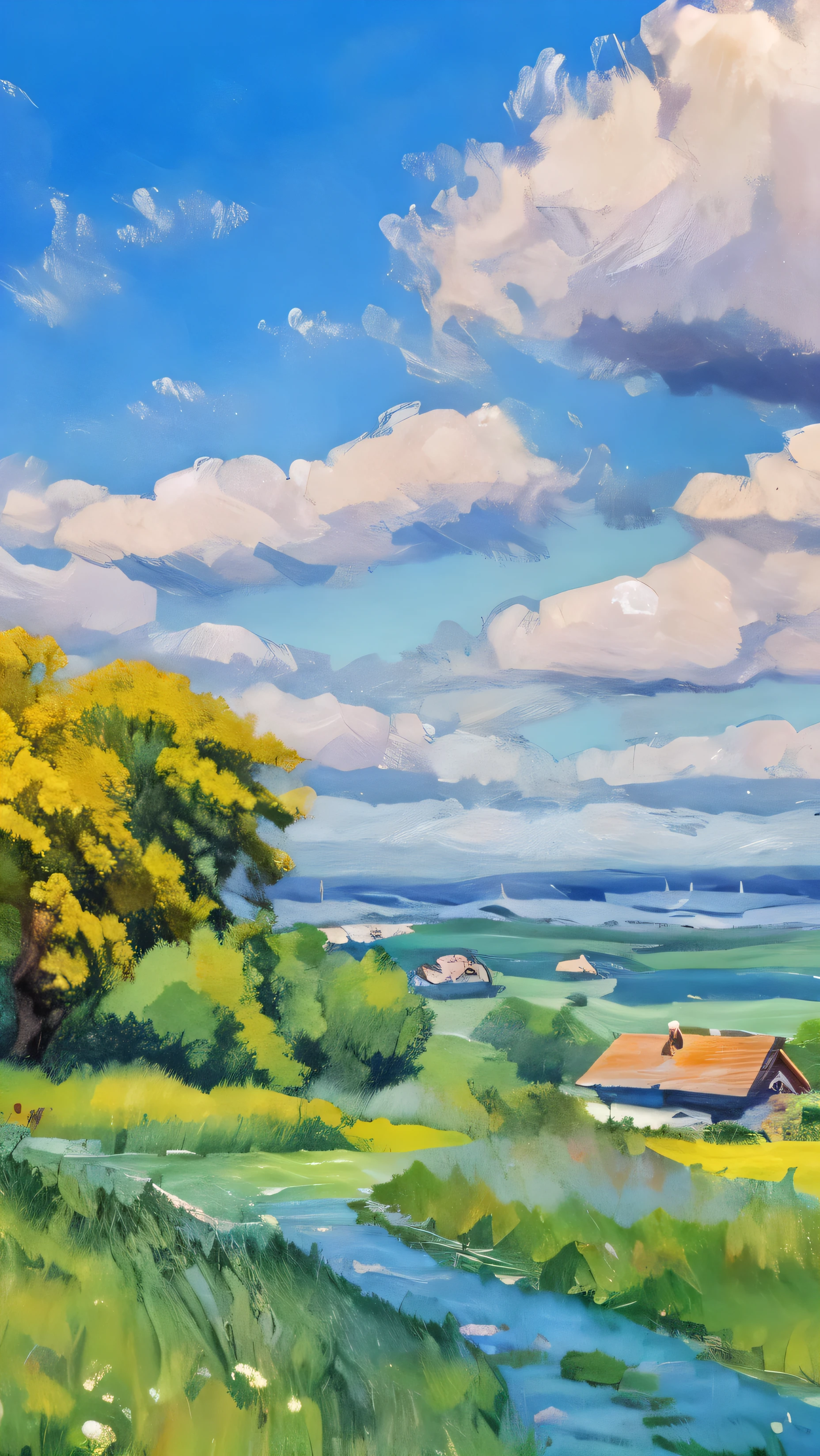A beautiful sky that is clear and blue. Zeim has a sweet little modest house with a lush lawn. A sweet dog lives in the small garden of the house. ''16k''