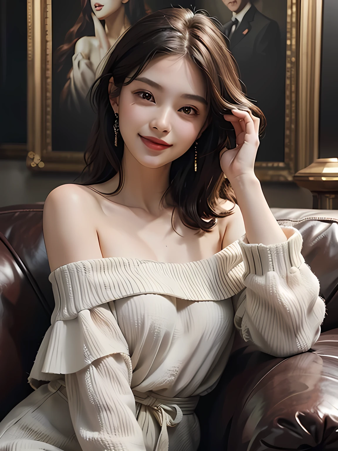 highest quality, masterpiece, Ultra-high resolution, Realistic, One girl, Off the shoulder, smile