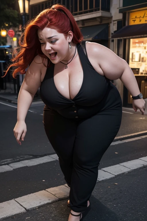 two dead drunk very chubby wasted red head business women drinking wine and walking crazy on tjhe street, lying down on the sidewalk, silly drunken smile, stupid boozed smile, dreadlocks, very fat, classic black three-pieces suit largely unbuttoned on the chest, gigantic , huge belly with big bulges, unable to stand, drunken, very huge tits, standing drunkenly, head looking skyward, drunk facial expression, leaning forward, swaying drunkenly, no balance, drunk, drugged, sedated, huge tits, slutty, swaying drunkenly, exaggerated swaying, drunken stupor, even more drunk, as drunk as possible, drunker!!!!, massive , drunkest woman ever, thinks you're sexy, drunken stupor, unable to stand, stupid, happy drunk expression, slumping, wobbling, losing balance, drunken zombie-like posture, drunk eyes, slumping, limp, loosing control