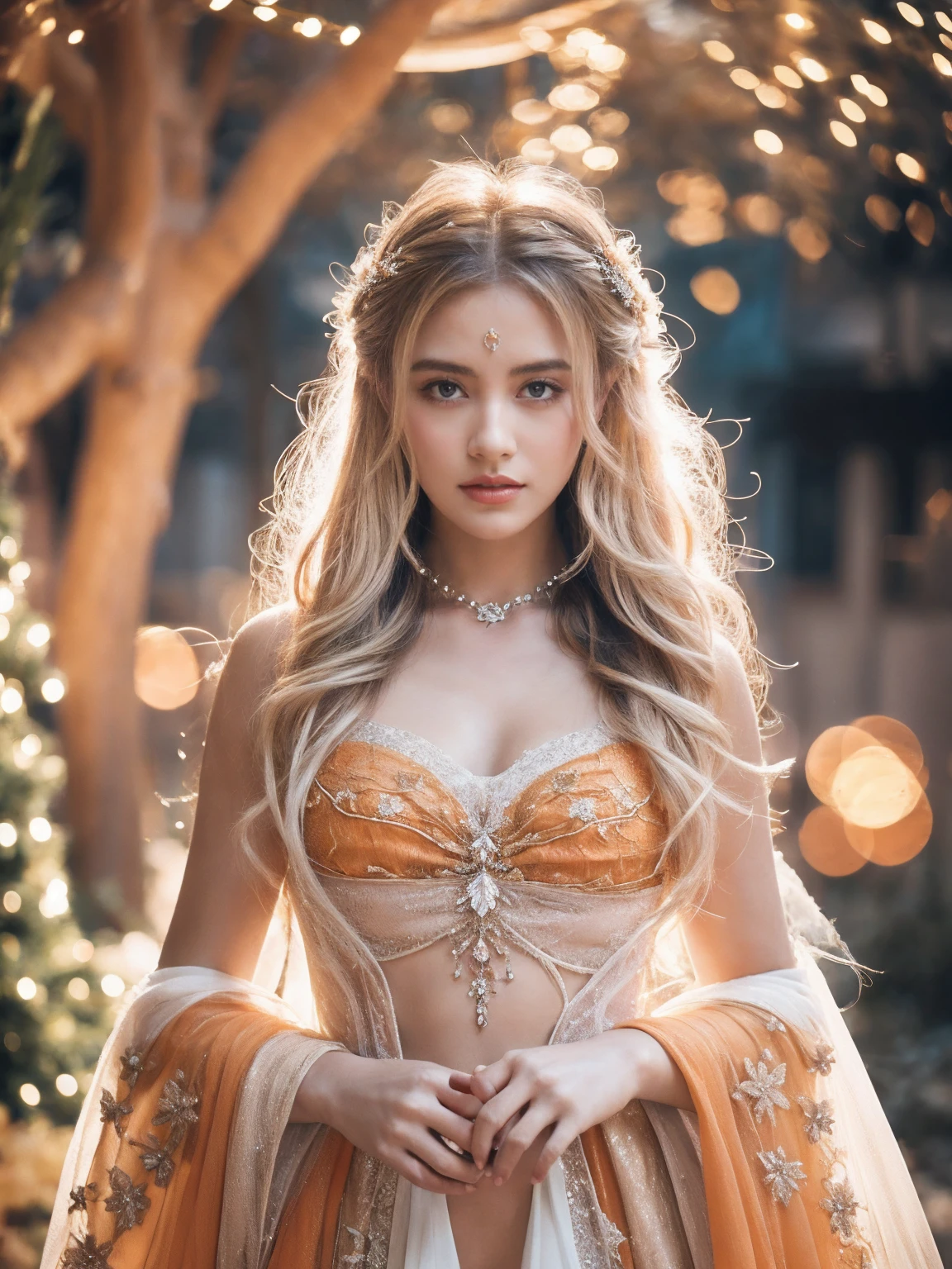 Story,sparkling beautiful eyes,blonde hair,bride posing under a fairy tale,elaborate scene style,glitter,orange,realistic style,8k,exposure blend,medium shot,bokeh,(hdr:1.4),high contrast,(cinematic, dark orange and white film),(muted colors, dim colors, soothing tones:1.3),low saturation,(hyperdetailed:1.2),(noir:0.4),1 girl,3d render,cgi,symetrical,octane render,35mm,bokeh,(intricate details:1.12),hdr,(intricate details, hyperdetailed:1.15),