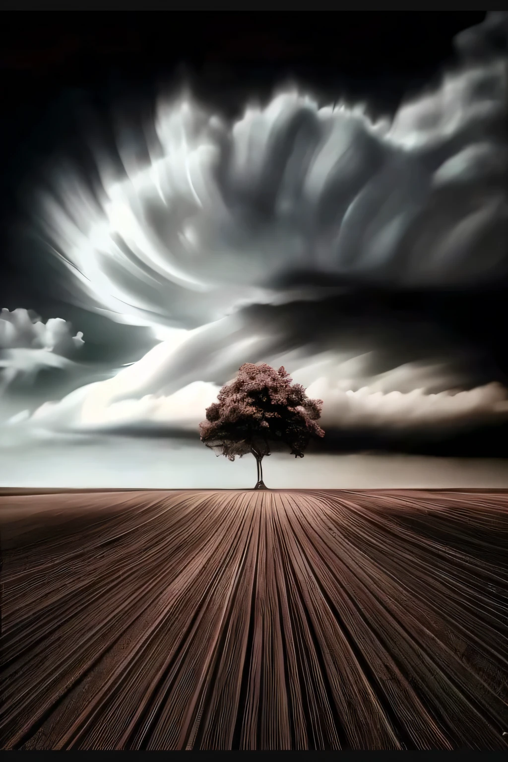 Photo of a tree in a field taken by Arav,Background with a storm cloud, Surreal scene, dramatic background, Beautiful cloudy atmosphere, Surreal photos, the most beautiful image ever seen, Amazingly beautiful trees, breathtakingly beautiful trees, breathtaking composition, strange trees and clouds, Very beautiful photos, Superrealisticart, Stunning color photos, Surreal landscape, Surreal clouds