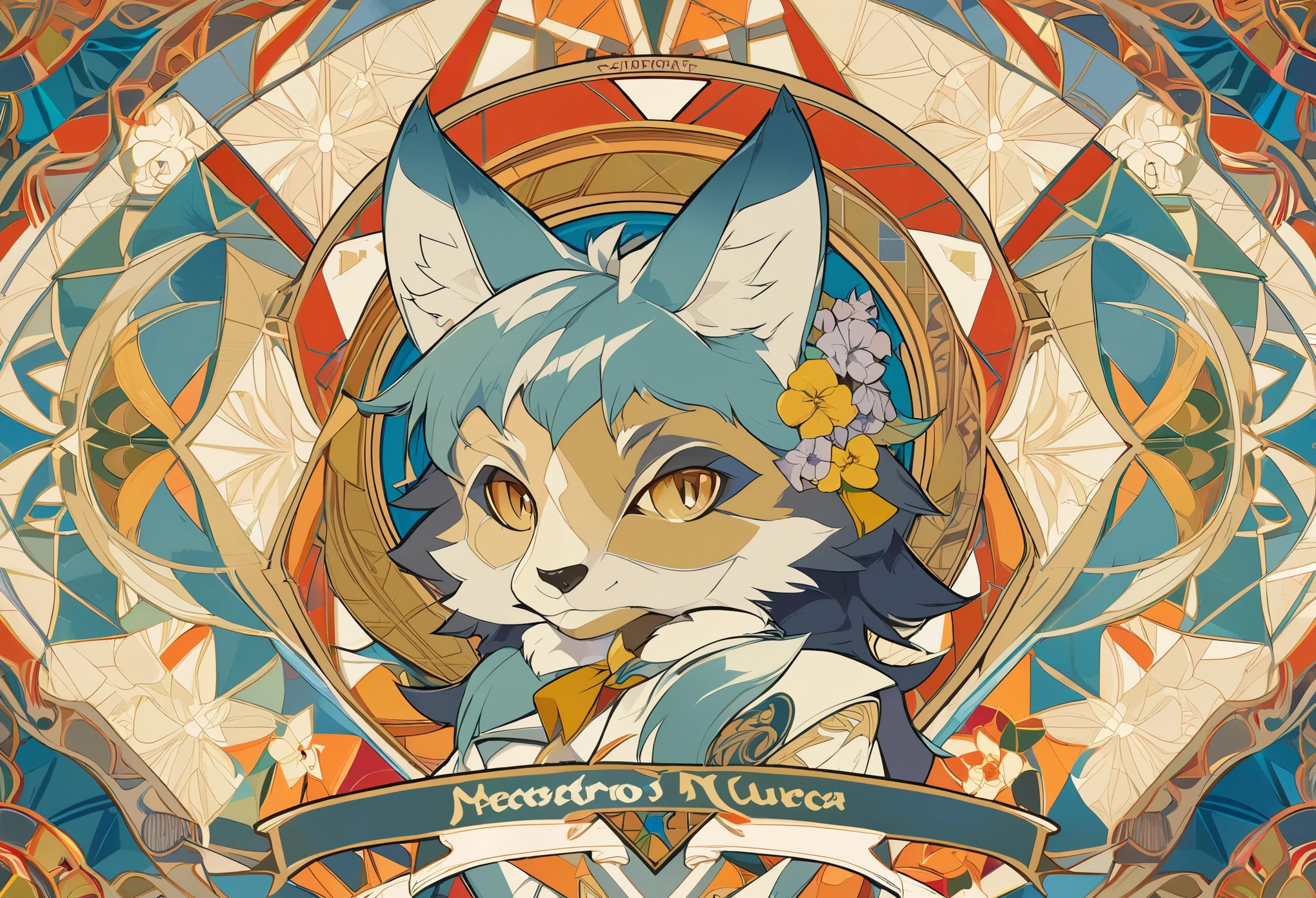 highres, top quality, best quality, paid reward available, High-quality illustrations by Alfons Mucha, unparalleled masterpiece, perfect artwork, absurdres, logo mark, stamp, Geometric pattern, vector-art, masterpiece(kemono, furry anthro)flower,