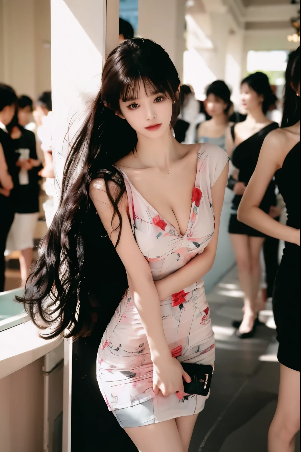 Beautiful woman with perfect body:1.4,Layered Hairstyle,Prominent cleavage,Highly detailed face and skin textures,Double eyelids,Skin Whitening,Long hair,Whitened long legs,coat