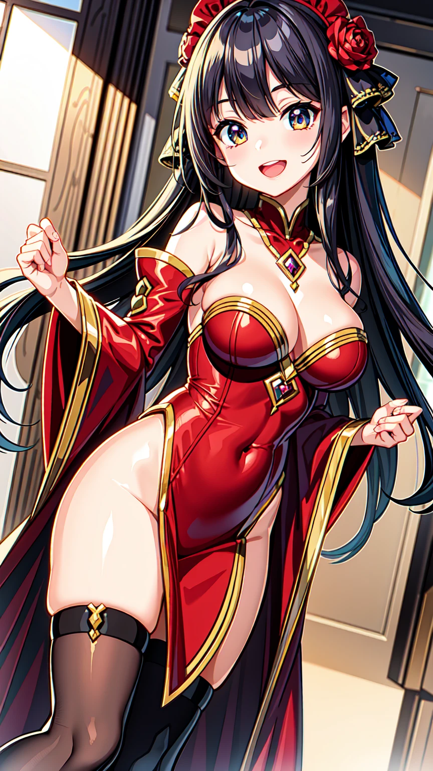 master piece , best quality , ultra detailed , woman , smile , open mouth , shiny hair , beautiful eyes , kawaii , cute