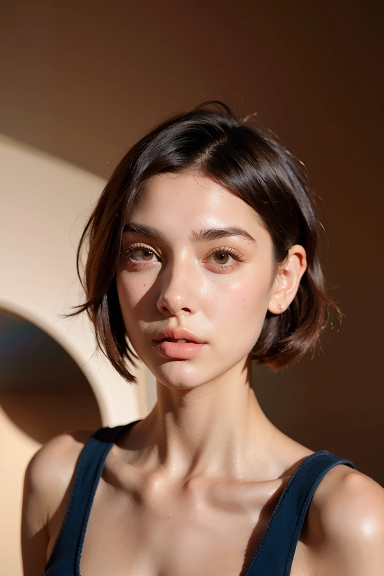 A stunning intricate full color portrait of zaraZof1, wearing a revealing clothe, epic character composition, by Ssunbiki, alessio albi, nina masic, sharp focus, natural lighting, subsurface scattering, f2, 35mm,, very short hair