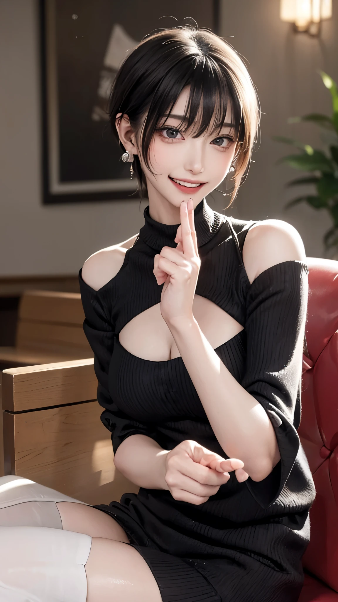  ((((Open your mouth))))、masterpiece,highest quality,High resolution,Very detailed,bb Festival,meだium hair,skinny,,(((((  Captivating smile ))))),skinny,Black Choker,Earrings,Huge cleavage、Off-the-shoulder tight sweater dress、,Race,(( Perfect Fingers )) ,  indoor,(Cafe:1.2),((Blowjob Gestures:1.5))、Open your mouth ,Sitting,Chair,Heavy breathing ,

Accurate 5-finger、Accurate human body、Perfect human body、The most beautiful face