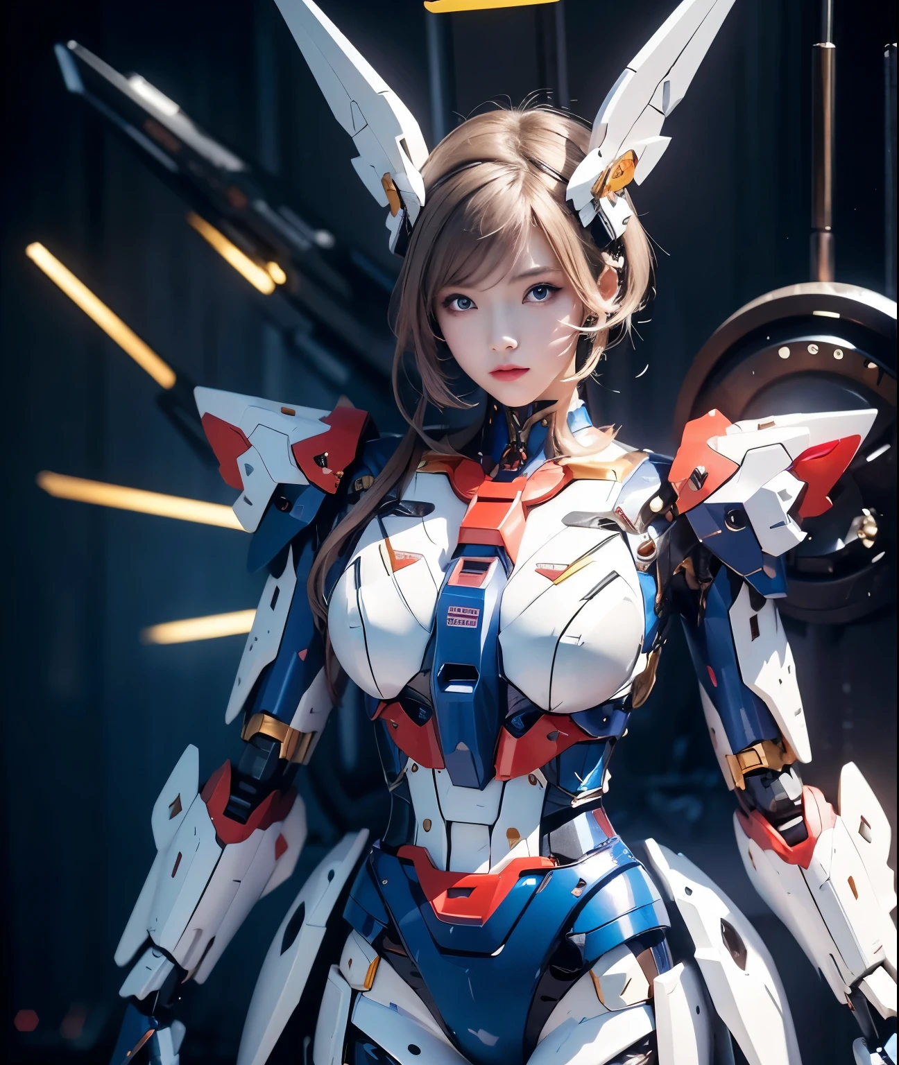 Textured skin, Super Detail, Attention to detail, high quality, 最high quality, High resolution, 1080p, hard disk, beautiful,(Gundam Girl),beautifulサイボーグ女性,Mecha Cyborg Girl,Battle Mode,Girl with a mechanical body,She wears a futuristic Gundam mecha