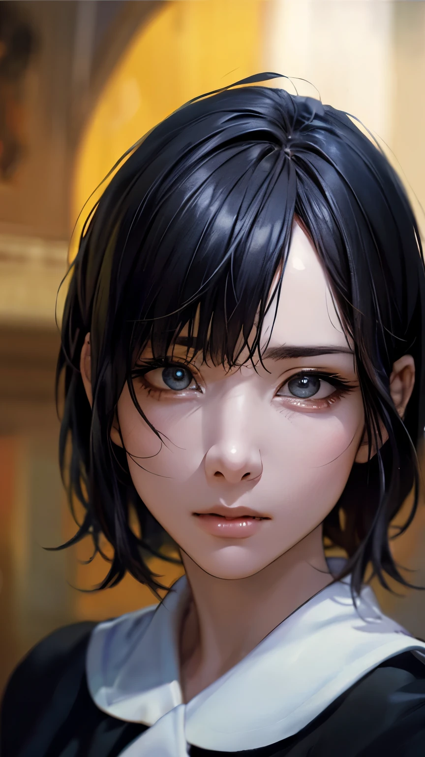 (highest quality、8k、32k、masterpiece)、(Realistic)、(Photorealistic:1.2)、(High resolution)、Very detailed、Very beautiful face and eyes、1 girl、Round and small face、(Droopy eyes:1.3), Narrow waist、Delicate body、(close、highest quality、Attention to detail、Rich skin detail)、(highest quality、8k、Oil paint:1.2)、Very detailed、(Realistic、Realistic:1.37)、Bright colors