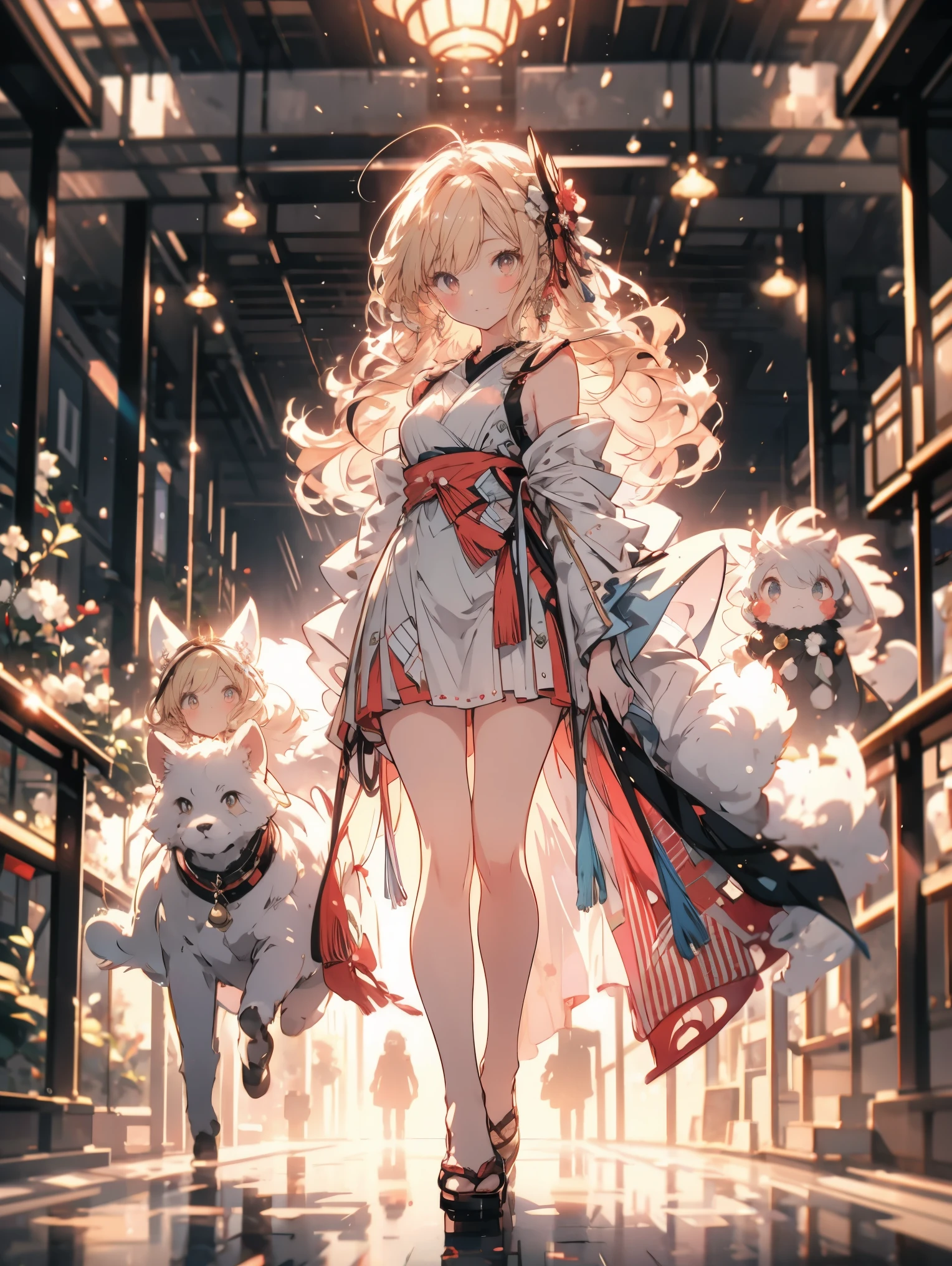 Full Body Style、Blond, fluffy, long hair、princess、Dresses with protruding shoulders、level99、An illustration、Japan anime style、