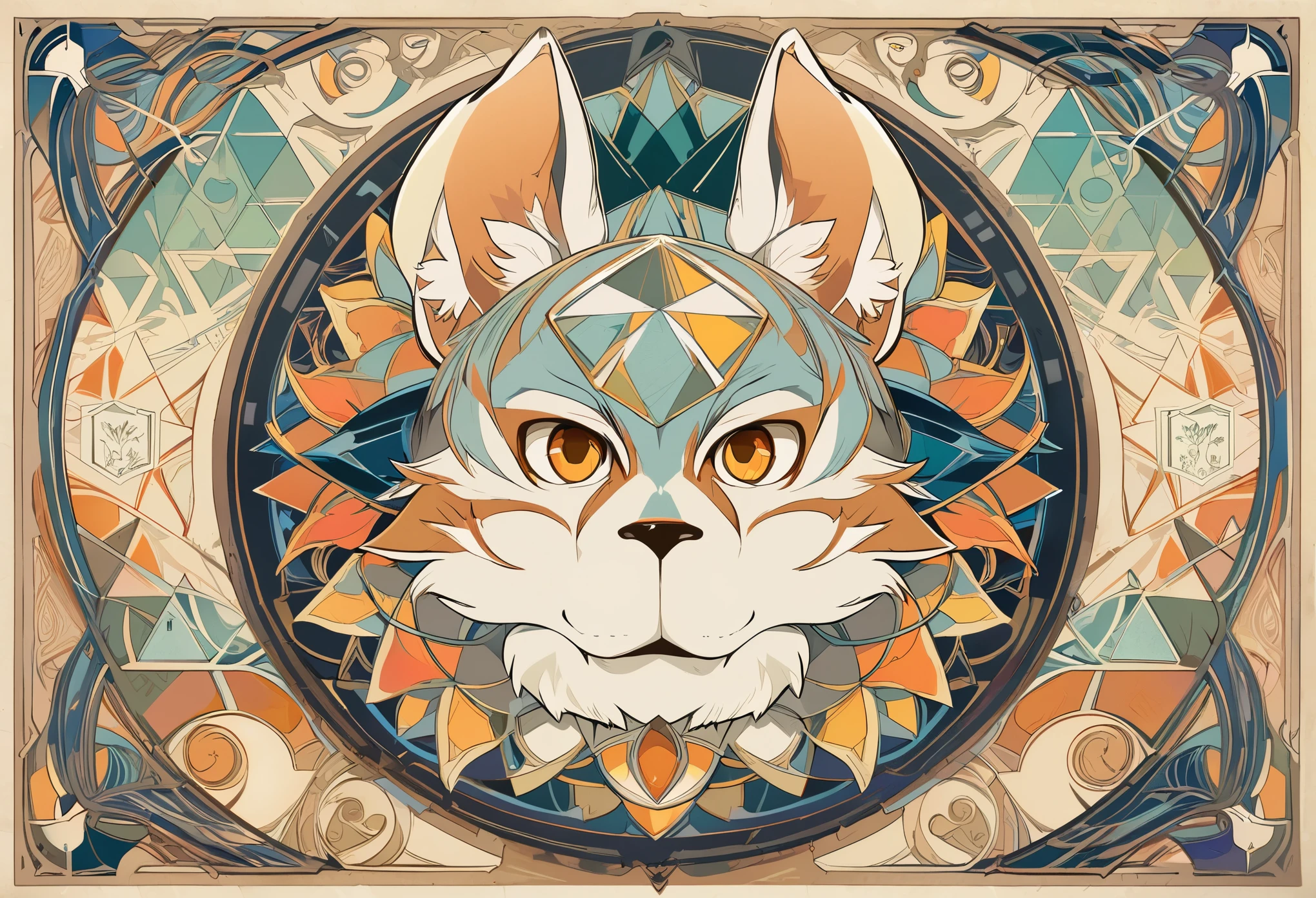 highres, top quality, best quality, paid reward available, High-quality illustrations by Alfons Mucha, unparalleled masterpiece, perfect artwork, absurdres, logo mark, stamp, Geometric pattern, vector-art, masterpiece(kemono, furry anthro)flower,