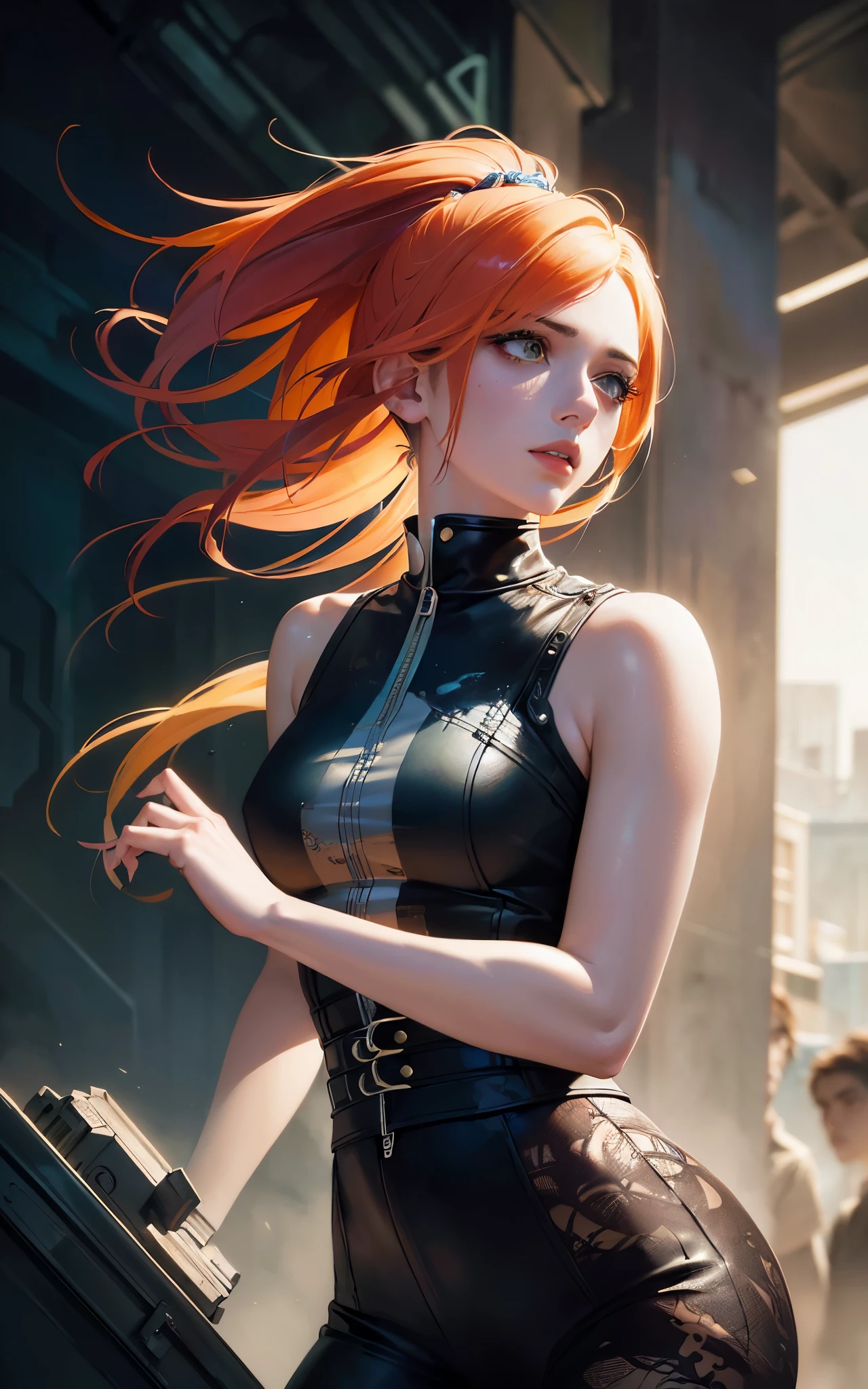 (Emily Rudd:Hayley Williams) best quality, masterpiece, (realistic:1.2), detailed face, beautiful eyes, (masterpiece, top quality, best quality, official art, beautiful and aesthetic:1.2), (1girl:1.4), extreme detailed, (Joshua Middleton comic cover art:1.1), (Action painting:1.2), (concretism:1.2), theater dance scene, (hypermaximalistic:1.5), colorful, highest detailed,