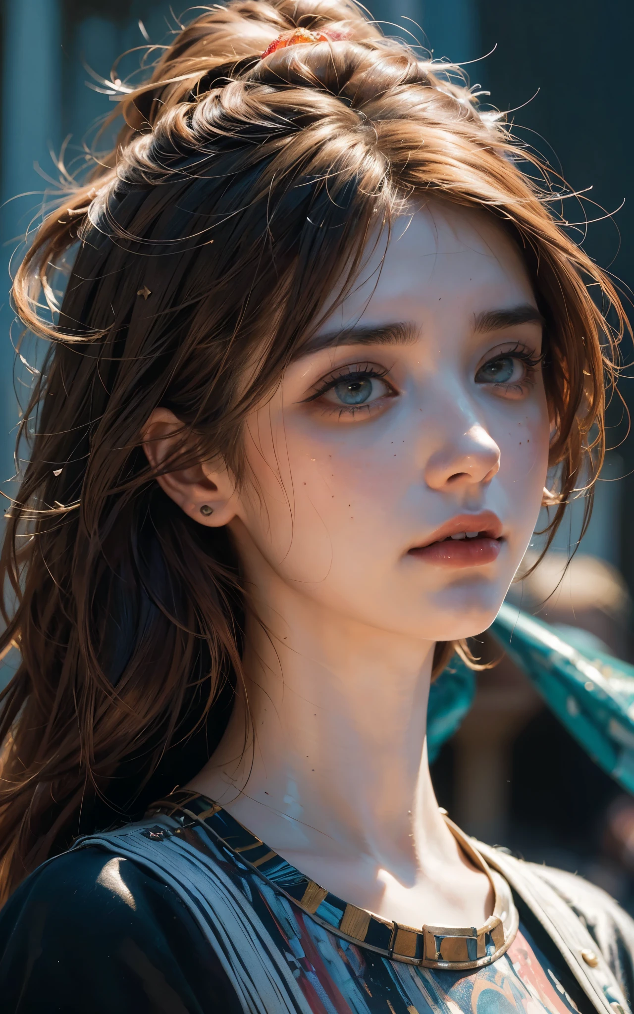(Emily Rudd:Hayley Williams) best quality, masterpiece, (realistic:1.2), detailed face, beautiful eyes, (masterpiece, top quality, best quality, official art, beautiful and aesthetic:1.2), (1girl:1.4), extreme detailed, (Joshua Middleton comic cover art:1.1), (Action painting:1.2), (concretism:1.2), theater dance scene, (hypermaximalistic:1.5), colorful, highest detailed,