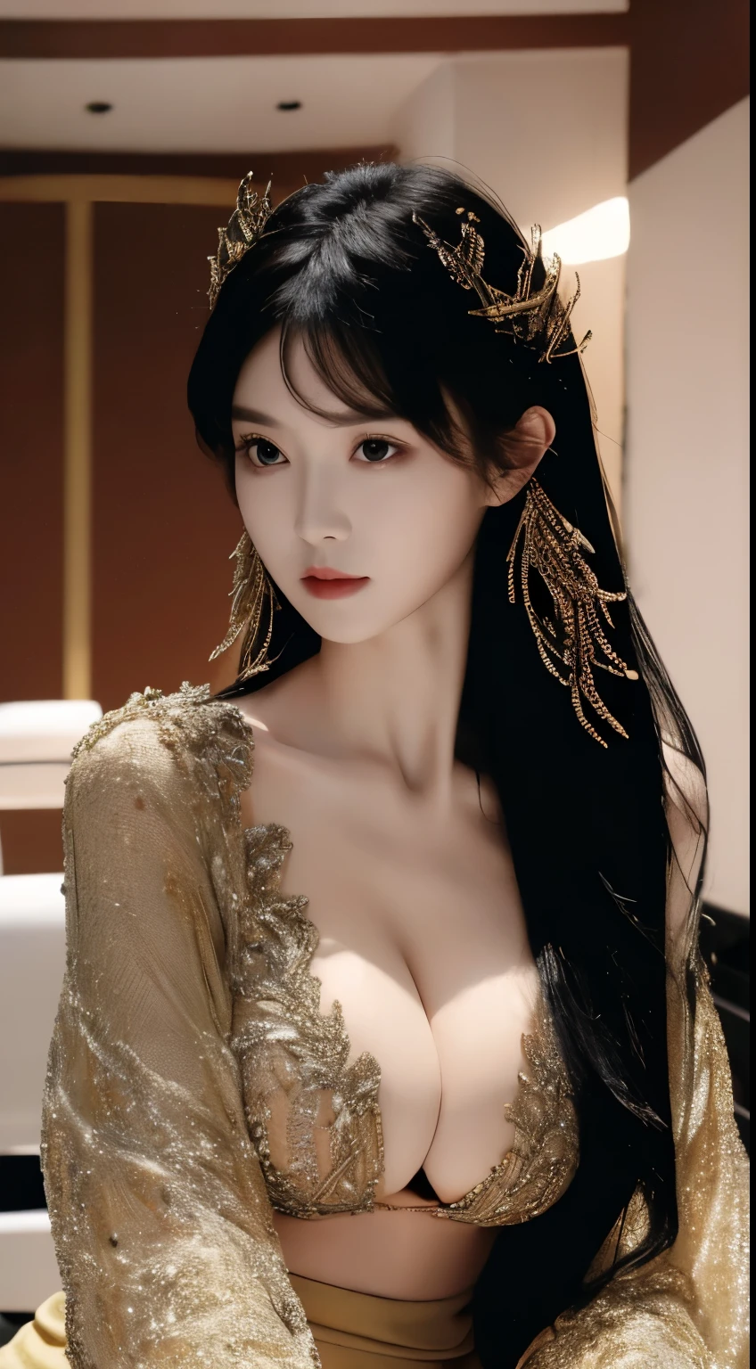 ((best quality, 8k, masterpiece)), whole body, Long legs, Beautiful woman with perfect body :1.1, (( Prominent cleavage)), Highly detailed face and skin texture, Delicate eyes, Double eyelids