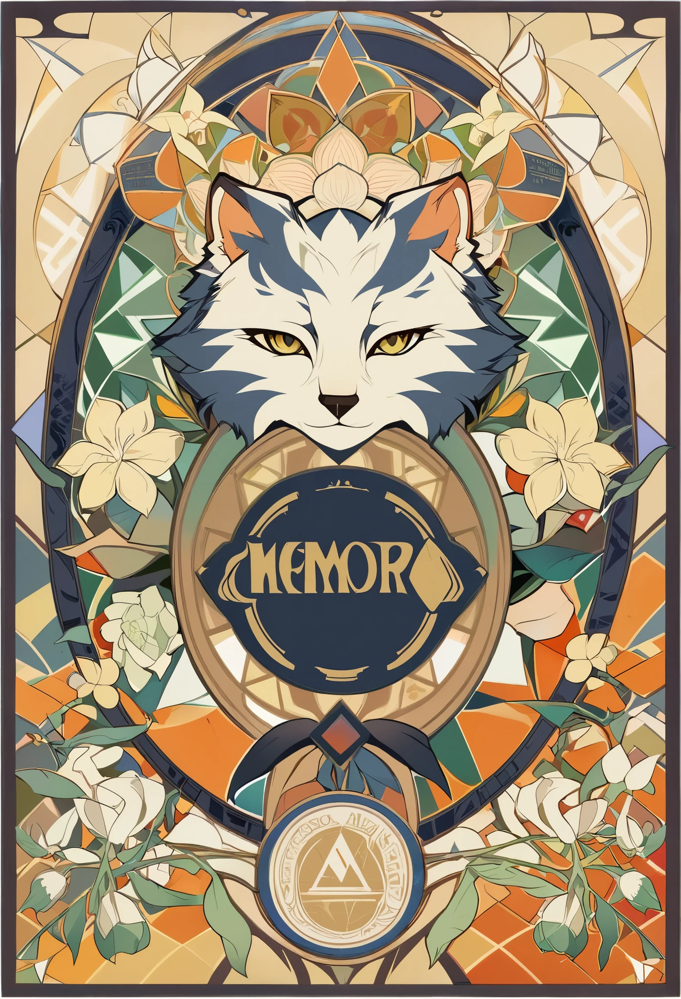 highres, top quality, best quality, paid reward available, High-quality illustrations by Alfons Mucha, unparalleled masterpiece, perfect artwork, absurdres, logo mark, stamp, Geometric pattern, vector-art, masterpiece(kemono, furry anthro)flower,