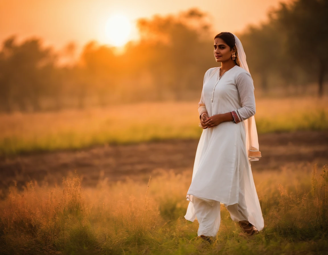 Punjab roller area farmhouse sunset time one girl where the white clothes Punjabi tradition cloth