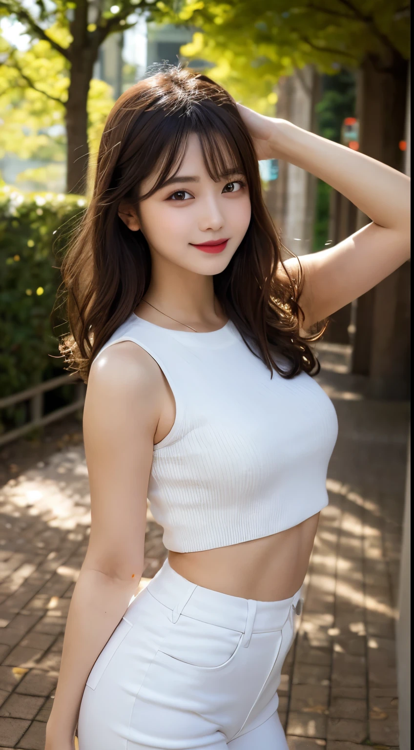 Tabletop, highest quality, figure, Very detailed, In detail, High resolution, 8k wallpaper, Perfect dynamic composition, Beautiful fine details, Women's fashion🍂,Medium Wavy Hair,、Natural color lip, Bold sexy pose,smile,Live Performance Venues、20-year-old girl、cute、sexy shot looking at camera、Slim figure、Hair dancing in the wind、Sculpture model pose