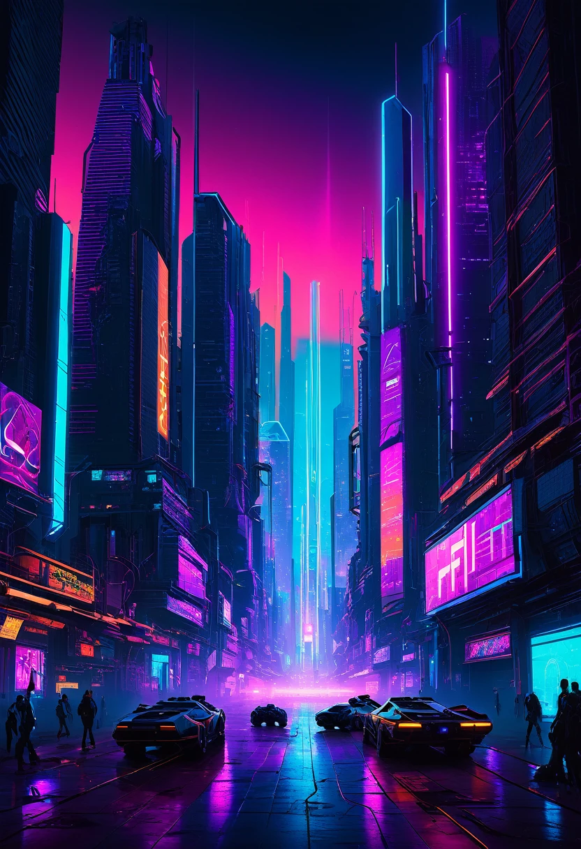 "Explore a cyberpunk cityscape under a bright, neon-lit sky in this captivating NFT artwork. Immerse yourself in the vibrant colors and dynamic energy of the futuristic world, where towering skyscrapers cast long shadows against the glowing horizon. Step into the scene and let your imagination soar amidst the hustle and bustle of this electrifying urban landscape."