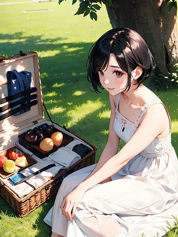 黄金色の草の上に仰向けに寝ている金色のwoman, (Remember,food:1.3),(picnic:1.3),basket, Elf Ears, Park with a view, Highest quality, Grassland Park, golden landscape、hiking, Best image quality,Perfect Anatomy,masterpiece,Very detailedな,beautiful,super high quality, Highest quality,High resolution, Very detailed,Game CG,Dutch Angle ,beautiful細部までこだわった目,Visual Arts,Five Fingers, Perfect hands,Hide your hands, {{{One Girl}}}, beautiful詳細な女の子, Game CG, Spring flower, One curl on the outside, Short Bob Hair、Stylish accessories solo, augmentation, Medium Shot, woman, Take-out, Laughter, Huge ,,Open your mouth, wonderful, beautiful細部までこだわった目, Highest quality, Very delicate,Masseter region,Highest quality,(Official Art、Highest quality、unity 8k wallpaper、32K、masterpiece、Very detailedな、超High resolution、Realistic、Realistic:1.2)、(Cinema Lighting:1.2)、Fire glow effect、The most grainy shadows on the film、Side light、Side Shot、(Very detailedなで複雑な3Dレンダリング)、Atelier Series,