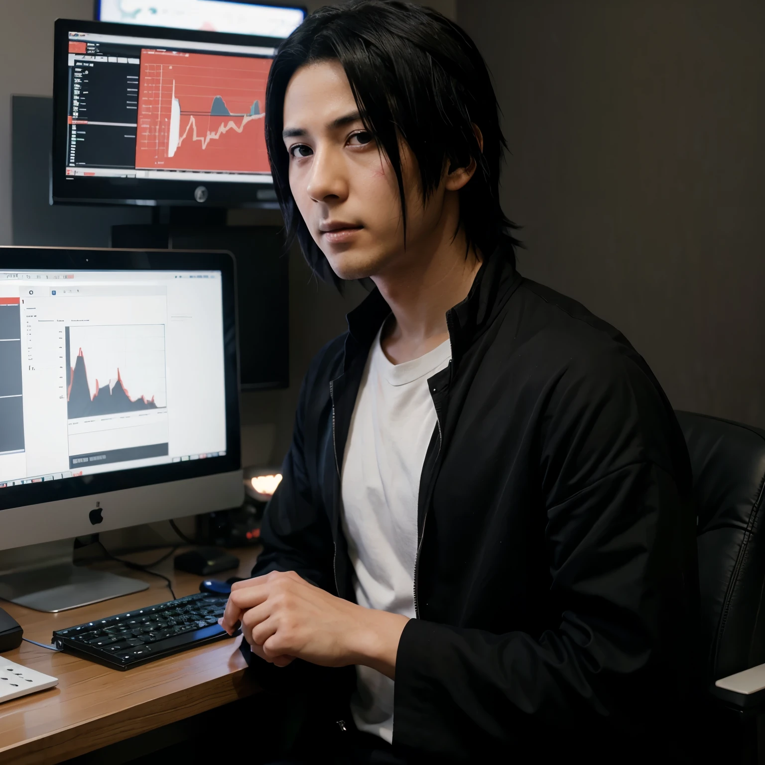 Uchiha Sasuke with background computer trading yst