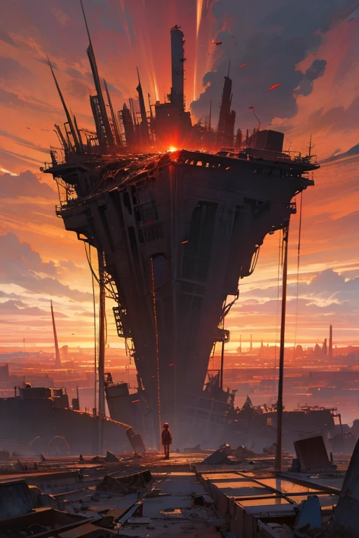 highest quality、Desolate Earth、wreckage、Red Sky、Surrealism