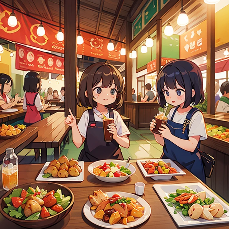 Girls on a foodie journey at Thai food stalls