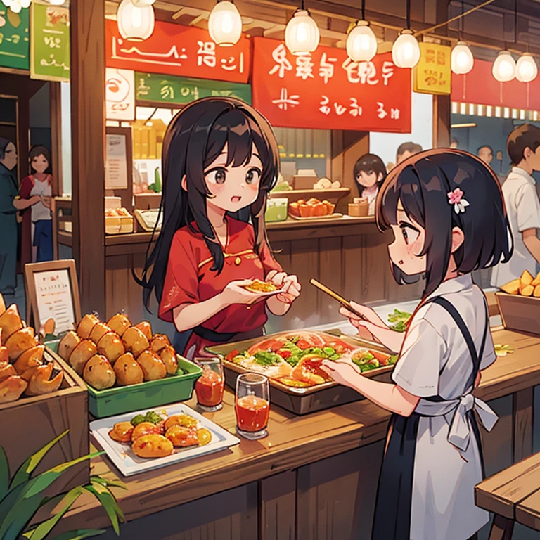 Girls on a foodie journey at Thai food stalls