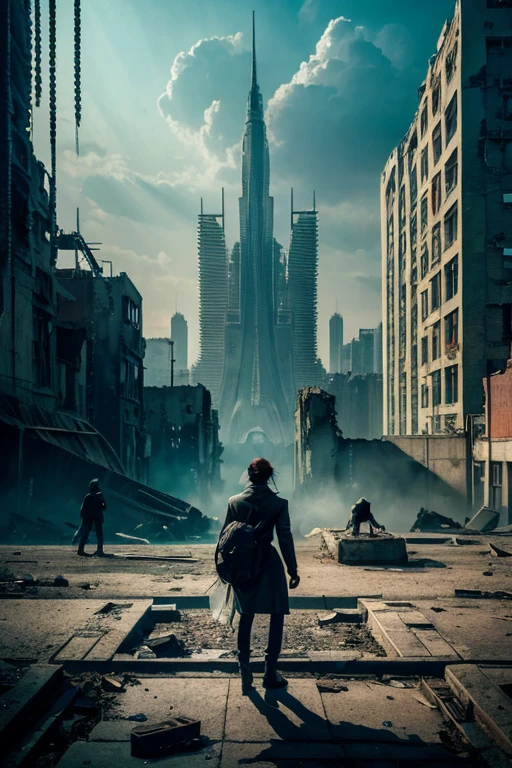 highest quality、A ruined futuristic city、dim、Surrealism