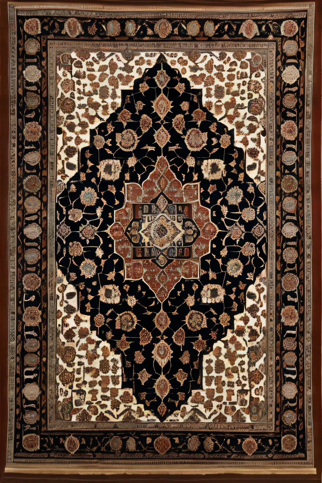 With round badge pattern，Random colors, persian design, persian rugs, cushions, 17th century, persian rug, persian rugs, persian rug, qajar art, Floor Plan, Complex and gorgeous, Sophisticated, oriental carpets, ornate intricate, 17th century, 17th century, With dull brown border，4K，