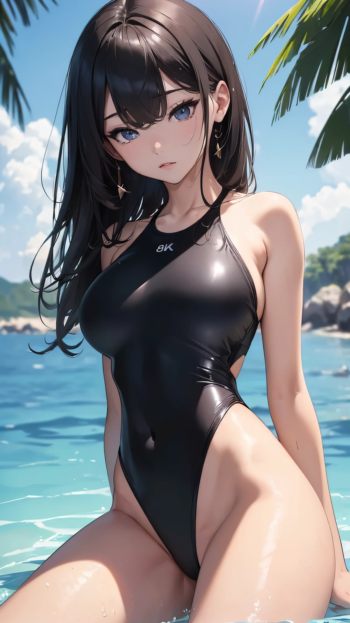 (((masterpiece))),(((High resolution)))、(((8K)))、(((perfect face)))、(((Korean idol))), ((black swimsuit)), look at the camera, thighs, ((top quality eyes)), ((detailed eyes)), ((detailed face)), (detailed texture)
