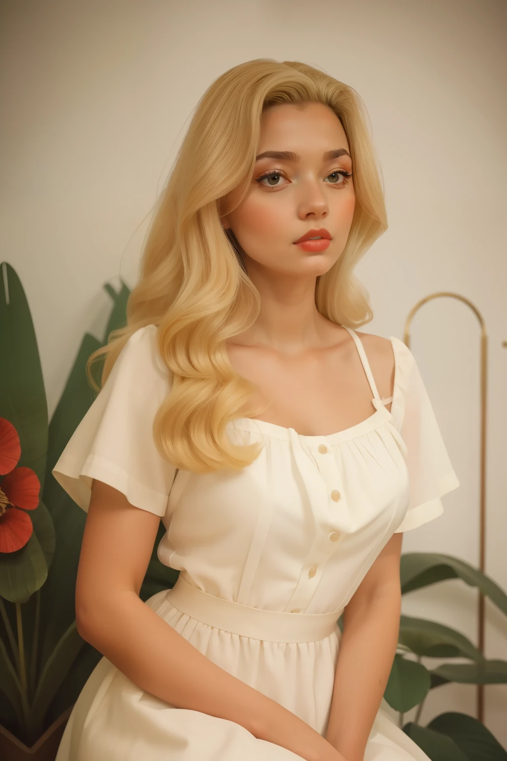 (masterpiece), (best quality), natural beauty, beautiful, natural body, Scandinavian, Mexican , Polish 25 yr old young Woman, long messy dirty blonde hair, 1950s dresses, 1950s hairstyle