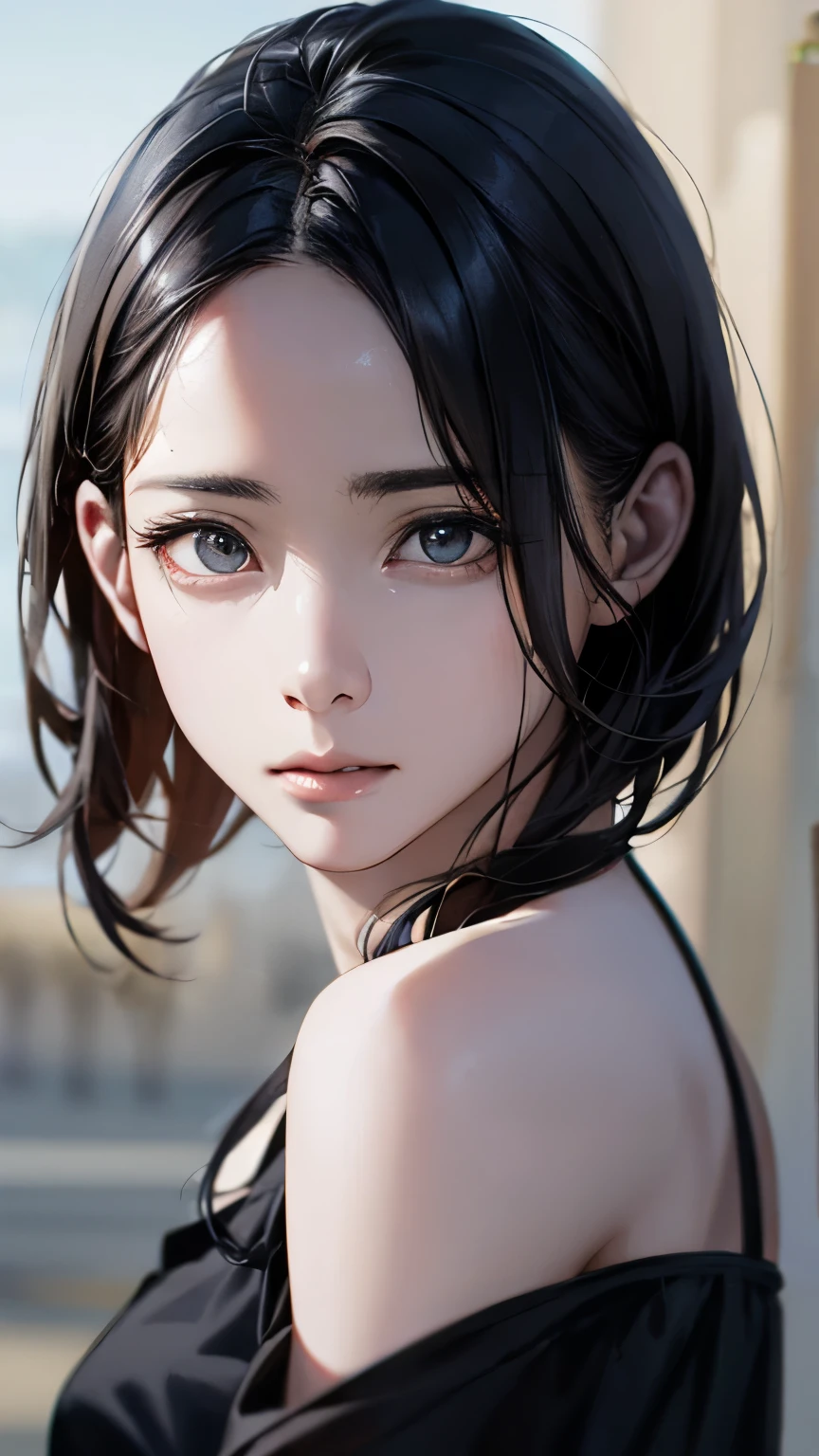 (highest quality、8k、32k、masterpiece)、(Realistic)、(Photorealistic:1.2)、(High resolution)、Very detailed、Very beautiful face and eyes、1 girl、Round and small face、(Droopy eyes:1.3), Narrow waist、Delicate body、(close、highest quality、Attention to detail、Rich skin detail)、(highest quality、8k、Oil paint:1.2)、Very detailed、(Realistic、Realistic:1.37)、Bright colors