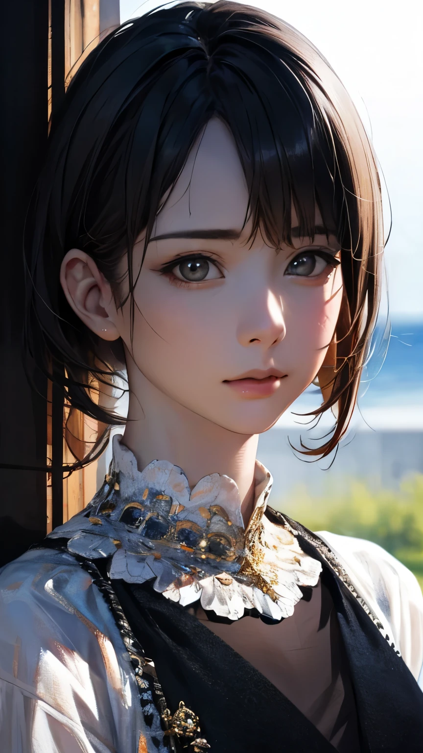 (highest quality、8k、32k、masterpiece)、(Realistic)、(Photorealistic:1.2)、(High resolution)、Very detailed、Very beautiful face and eyes、1 girl、Round and small face、(Droopy eyes:1.3), Narrow waist、Delicate body、(close、highest quality、Attention to detail、Rich skin detail)、(highest quality、8k、Oil paint:1.2)、Very detailed、(Realistic、Realistic:1.37)、Bright colors