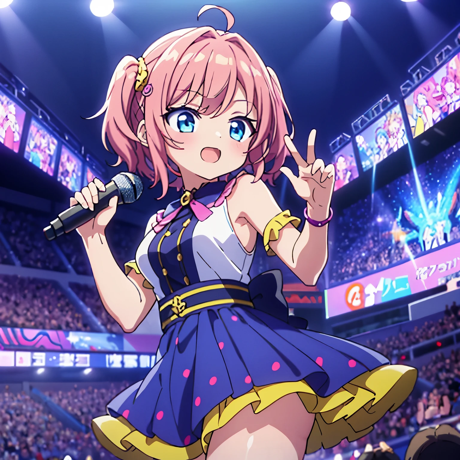 spectrum music scenery cloud and abstract texture, idol japan anime, a girls anime holding stand mic