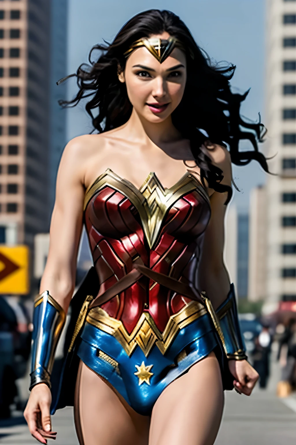 Gal Gadot、Wonder Woman、smile、Sexy body、In the middle of the city