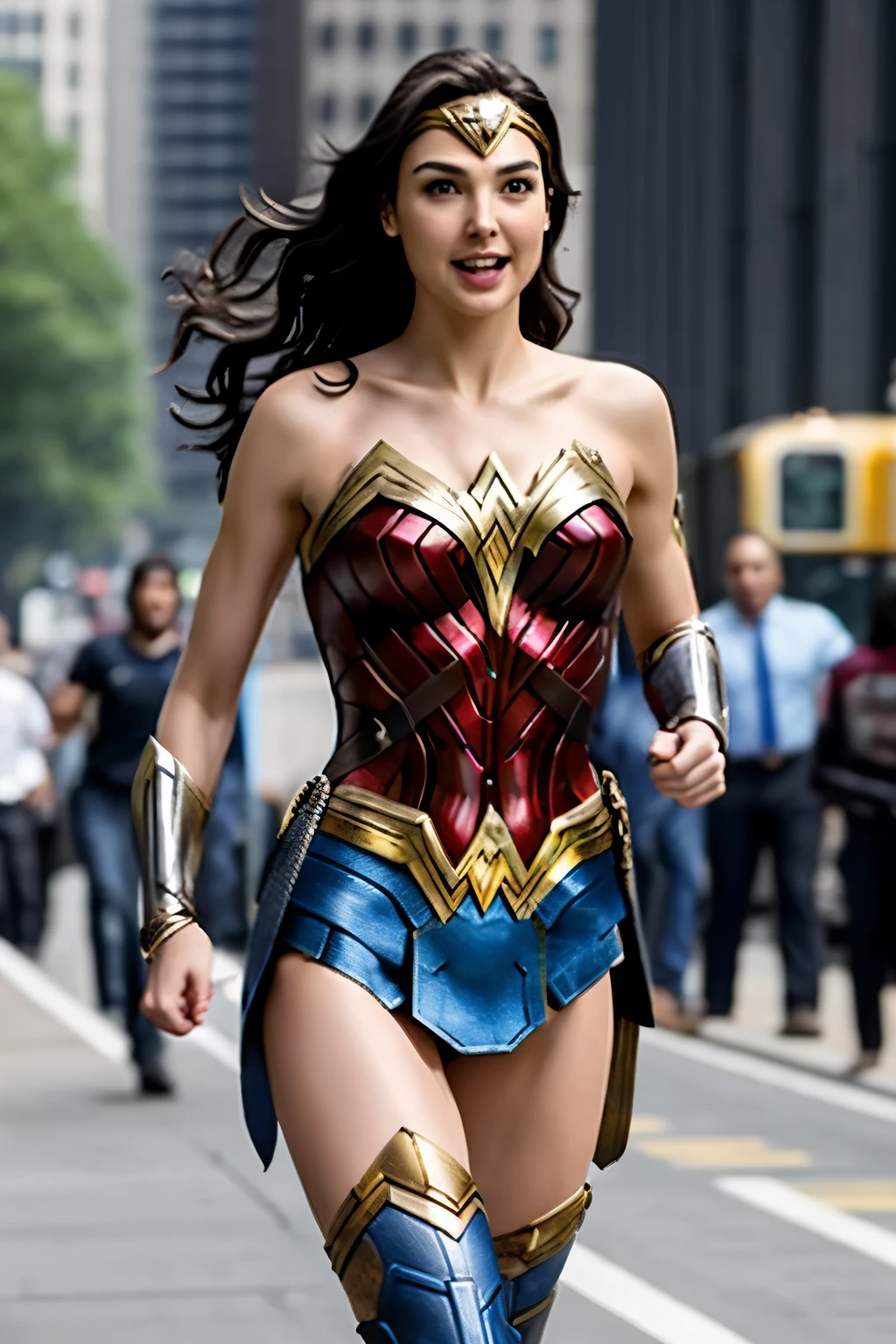 Gal Gadot、Wonder Woman、smile、Sexy body、In the middle of the city