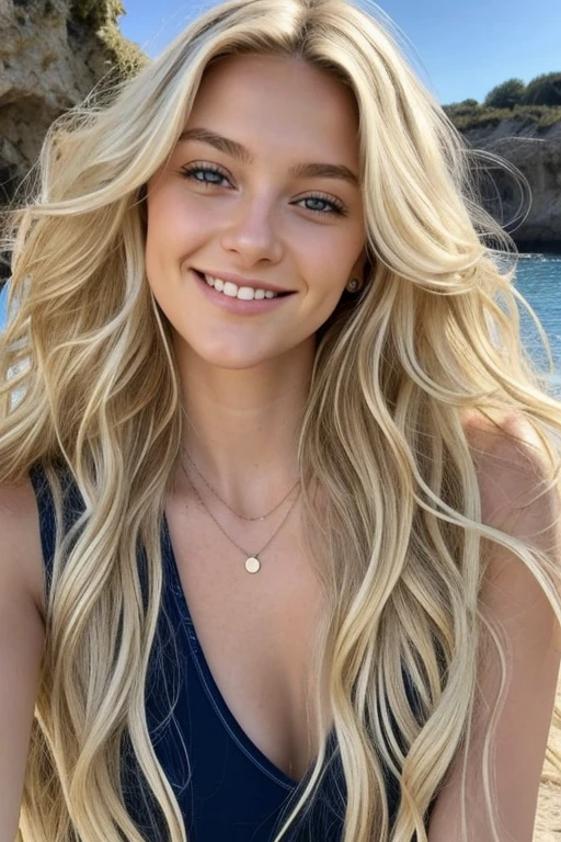 1 fille dans, 19 ans, Seulement, Long wavy hair, Colossal , long messy and windy blonde hair, camera facing down, à genoux sur le sol, regardant la caméra, demi sourire, bite your lip, cheveux blond, tout le corps, (fond d'extremely detailed 8K display), Soft lighting, high quality, Grain du film, Mise au point nette du Fujifilm XT3, f5.6, 50mm, high detail, sharpness,(natural light), (attractive), haut de sport en tricot, Thick stripes, jupe noire pure, developer, Realistic, Un sexy