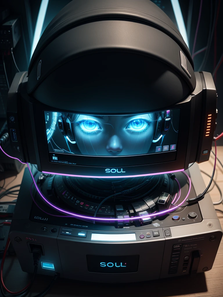 and soul、brain computer interface, hat, Lots of wiring, Wiring is complex、Cyberspace,