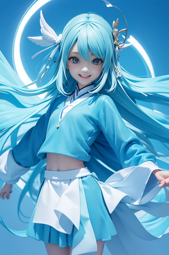 number, Digital illustration, Extreme details, number艺术, 4K, Ultra HD,analyzer、Supporting women、Cute smiling girl、Excellent brain、Small chest、fit、Blue body、Cheerful personality、